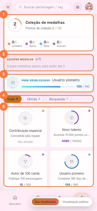 Coleção de medalhas na versão para celular