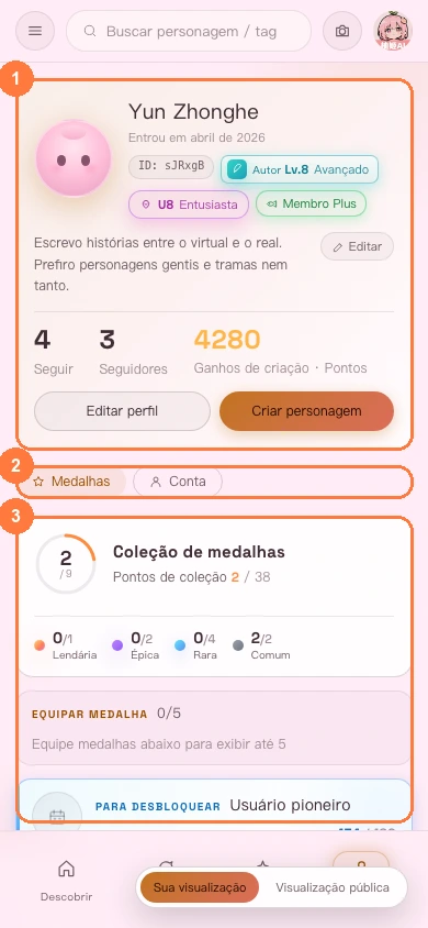 Página "Perfil" na versão para celular