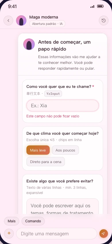 Questionário inicial na versão para celular