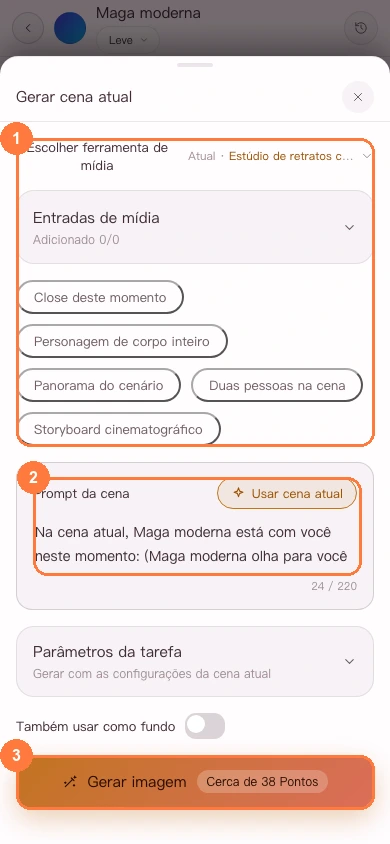 Gerador de cenas na versão para celular