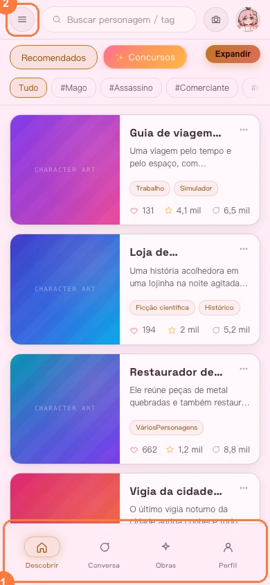Navegação inferior e acesso ao menu na versão para celular