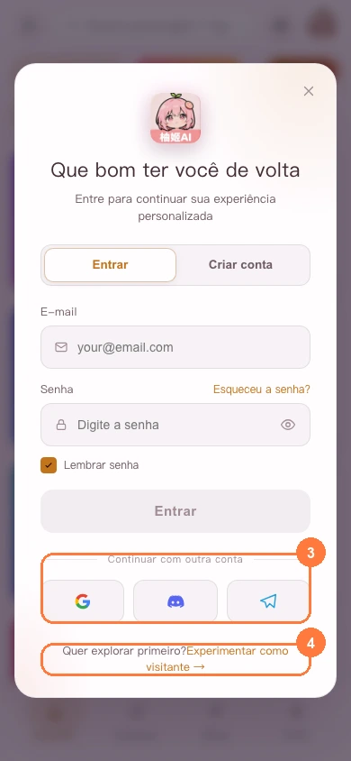 Login por terceiros e acesso de visitante