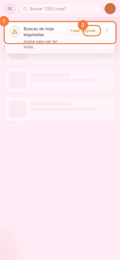Avisos de limite na versão web para celular