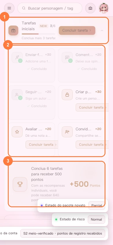 Pacote de tarefas de iniciante na versão para celular