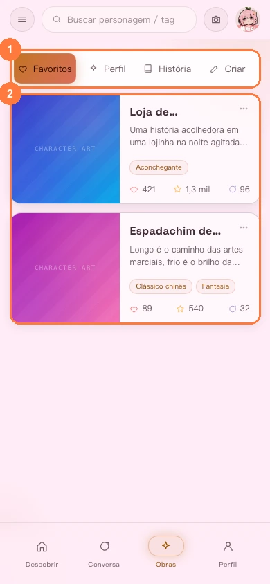 Acesso a Criações na versão para celular